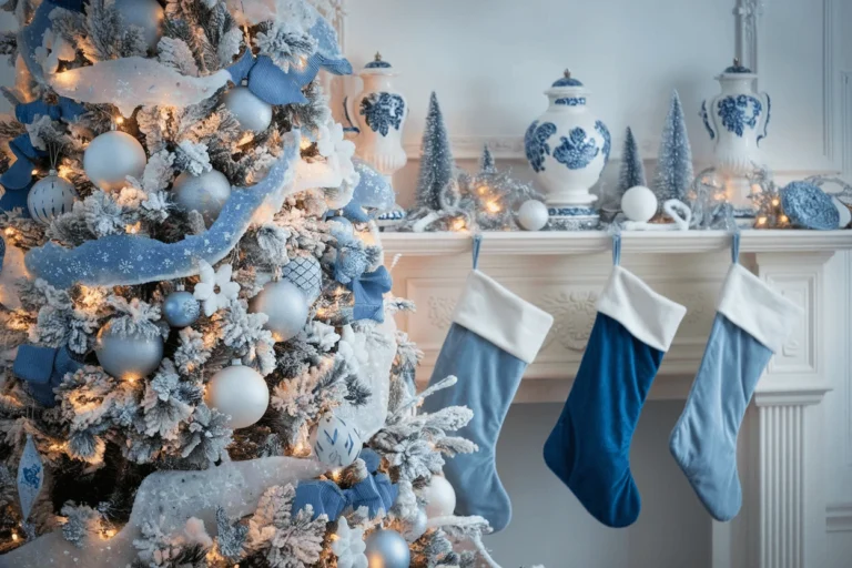 blue and white christmas decorations