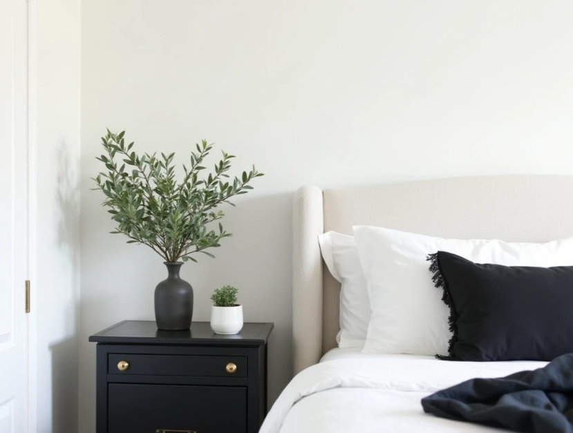 black and white farmhouse bedroom