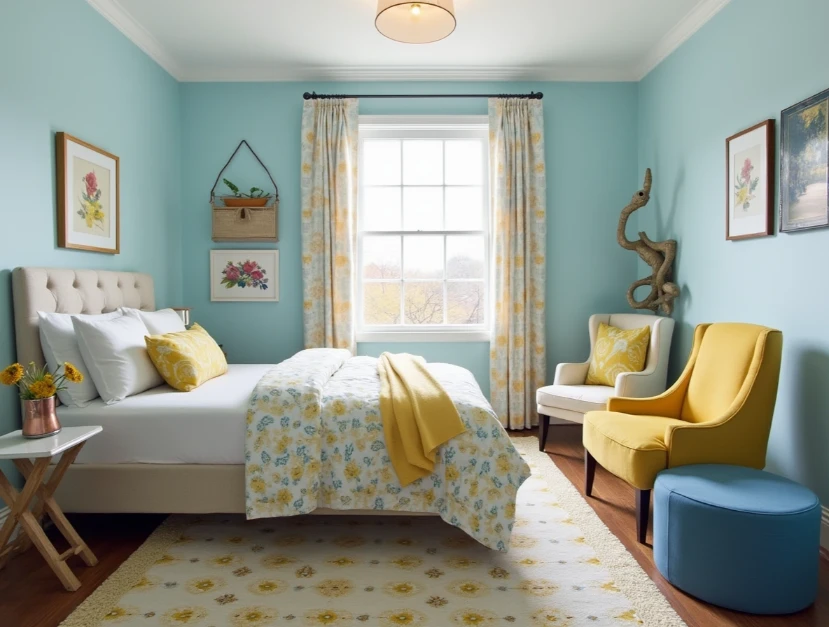 Blue and Yellow in Small Bedrooms