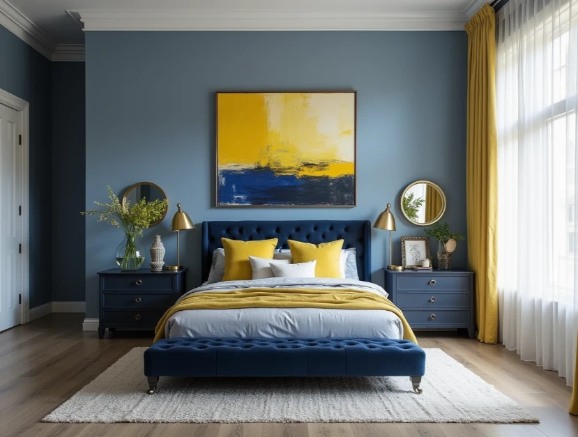 Contemporary Style with Bedroom Decorating Ideas Blue and Yellow