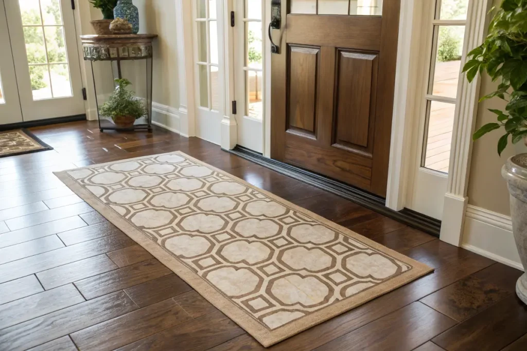 foyer with a combination of creative flooring elements