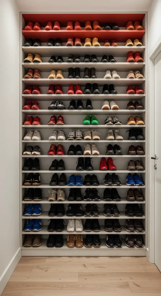 10 Home Entrance Shoe Storage Ideas For Every Style Color-Coded Shoe Collages
