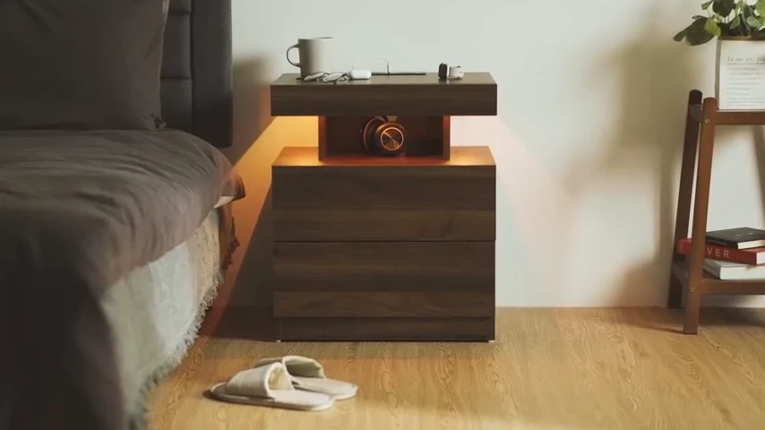 HOMMPA Rustic Nightstand with Wireless Charging Station