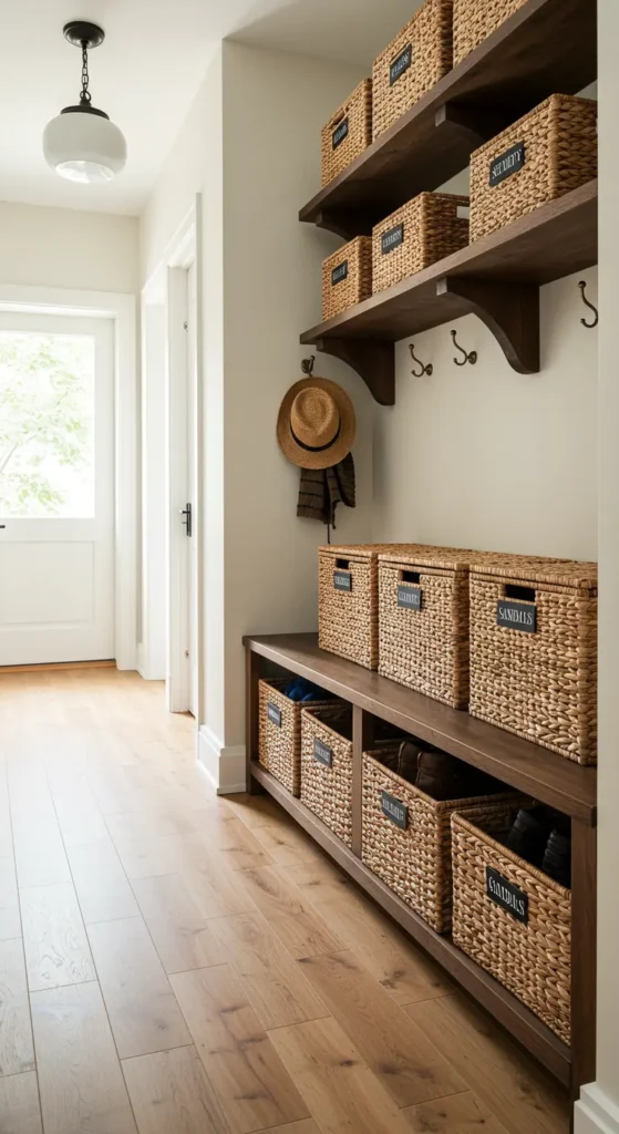 16 Narrow Entryway Ideas to Transform Your Space Stylish Baskets