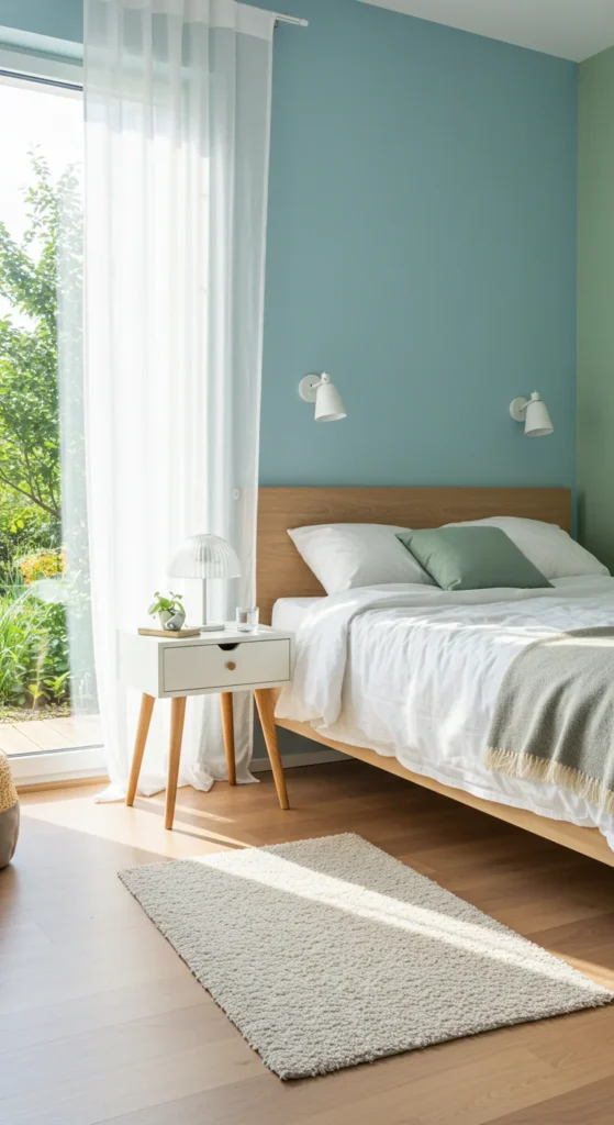7 Bedroom Inspirations for Better Sleep and Relaxation Bedroom with calming blue and green tones for relaxation