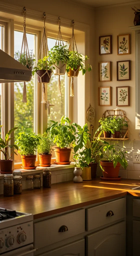9 Beautiful Boho Kitchen Ideas You Need To Try Boho kitchen full of hanging and potted green plants