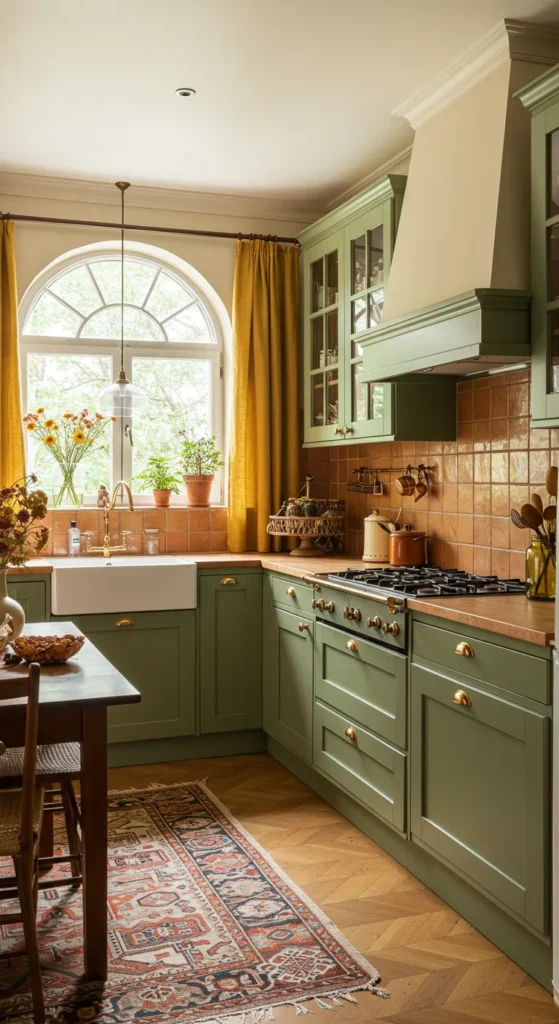 9 Beautiful Boho Kitchen Ideas You Need To Try Boho kitchen with olive, terracotta, and mustard colors