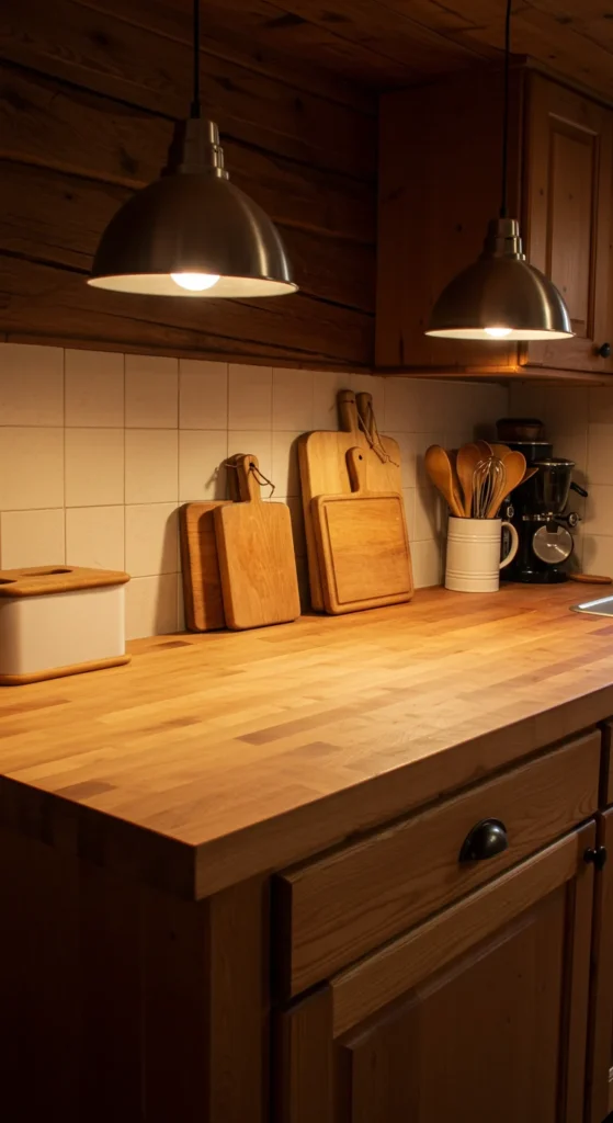 6 Kitchen Countertop Materials You Must Know Butcher block countertop in a rustic kitchen with natural wood finish