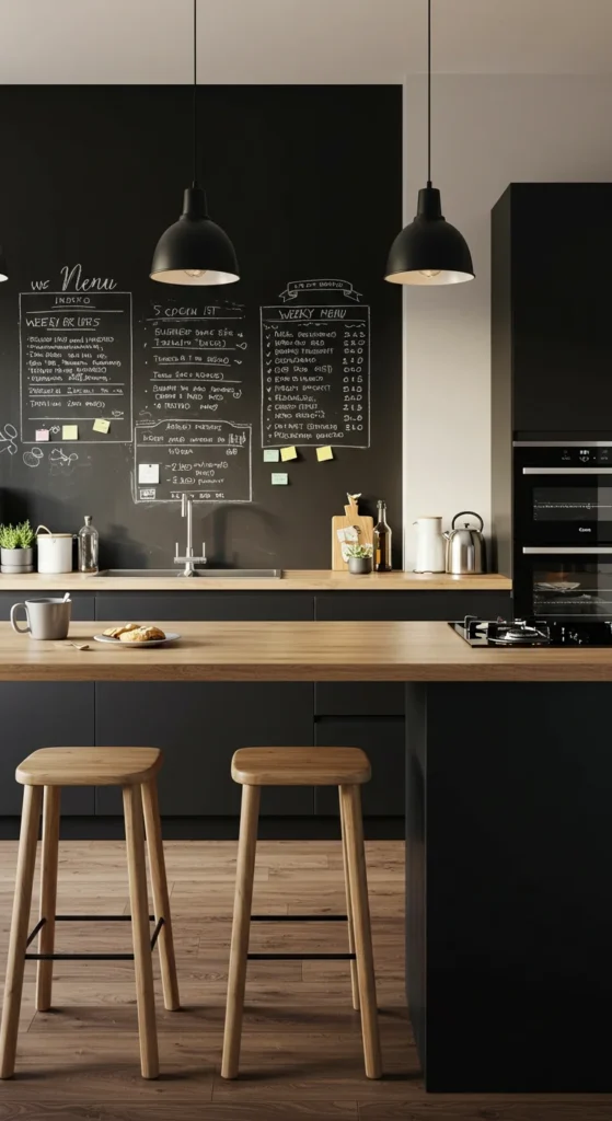 8 Kitchen Accent Wall Ideas Chalkboard accent wall with handwritten notes in a kitchen
