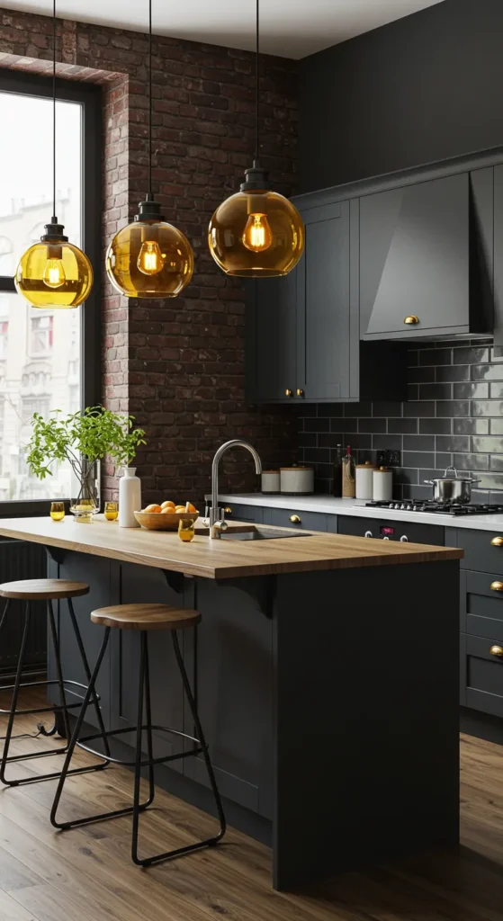 8 kitchen colour combination That Wow Your Space Charcoal and mustard yellow kitchen with urban styl