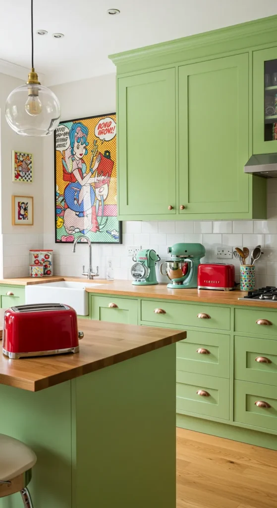 7 Green Kitchen Cabinet Ideas You’ll Want to Copy Chartreuse green cabinets in a lively modern kitchen