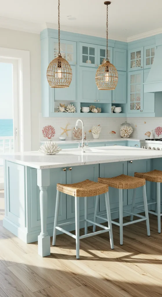 8 Creative Kitchen Island Designs You'll Love Coastal Vibes with a Beachy Island