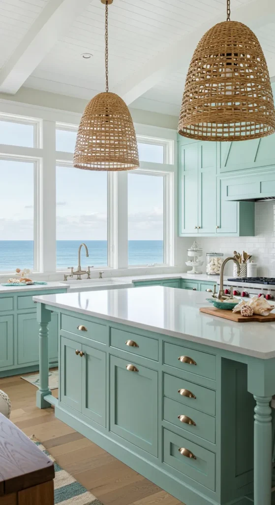 6 Luxury Kitchen Ideas to Elevate Your Dream Space Coastal luxury kitchen with pastel tones and natural light