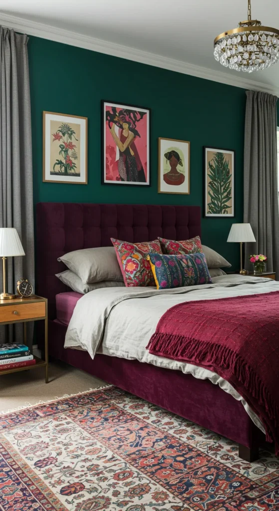 6 Bedroom Design Ideas to Transform Your Space Colorful bedroom with textured fabrics and bold wall