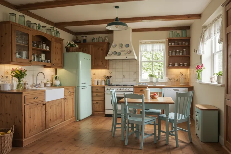 Complete country kitchen with rustic elements and cozy feel