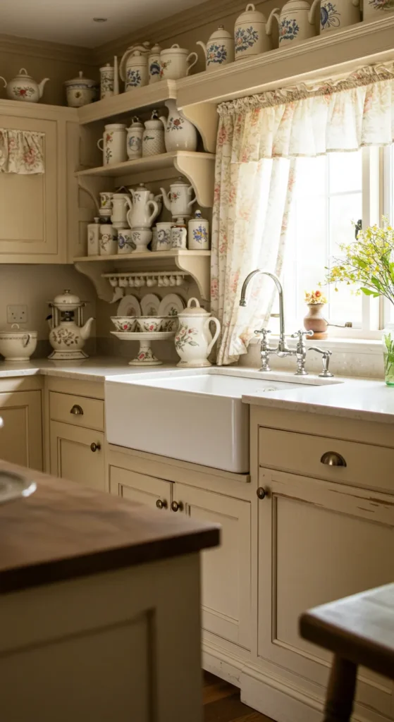 10 Beautiful Beige Kitchens That Inspire Warmth Cottage kitchen with distressed cabinets and cozy decor