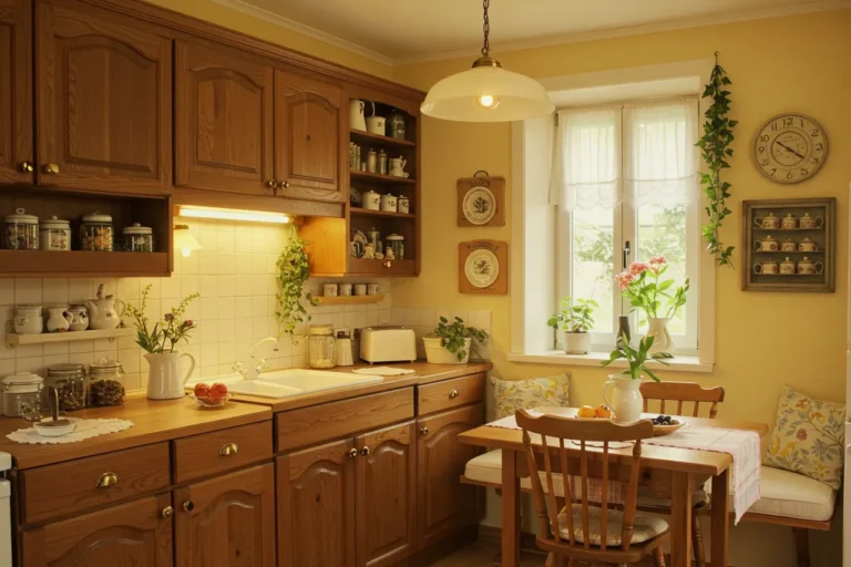 Cozy kitchen with warm lighting and inviting decor