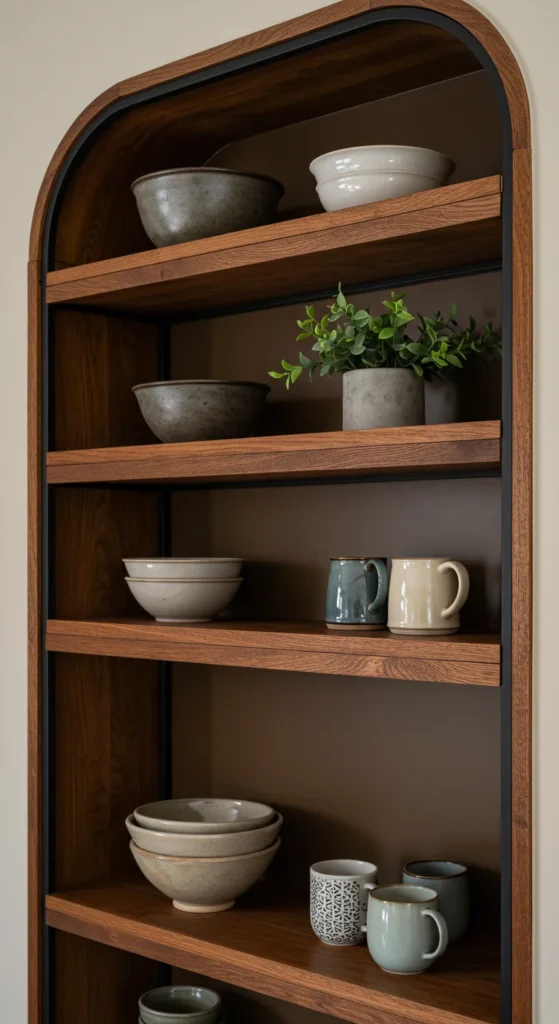 8 Kitchen Shelving Ideas for Stylish Storage Custom open shelves in a farmhouse kitchen wall nook
