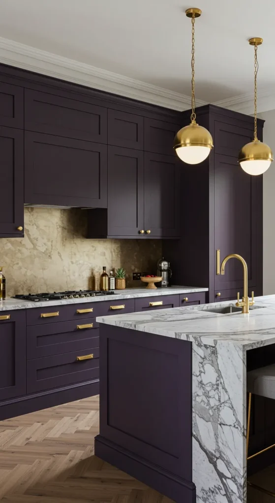8 kitchen colour combination That Wow Your Space Dark purple and gold kitchen with luxurious design