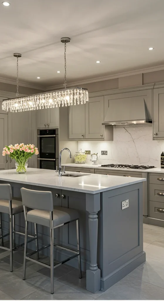 10 Stunning Bloxburg Kitchen Ideas to Inspire You Elegant Bloxburg kitchen with chandelier and soft lighting