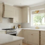Elegant beige kitchen combining modern and classic styles