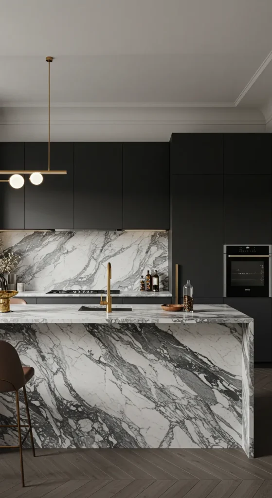 8 Stunning Kitchen Backsplash Ideas to Try Now Elegant marble slab backsplash with bold veining