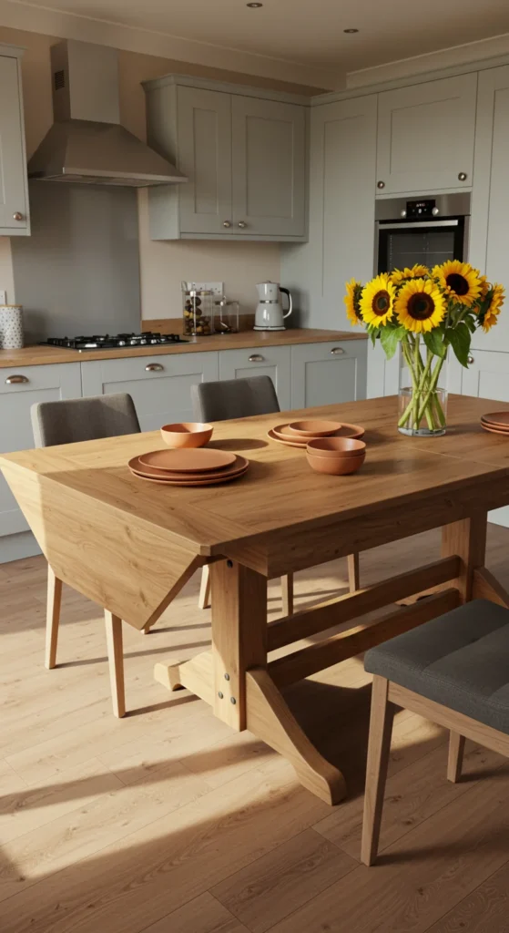 7 Beautiful Kitchen Table Ideas to Upgrade Your Dining Area Extendable wooden table set for dining in cozy kitchen