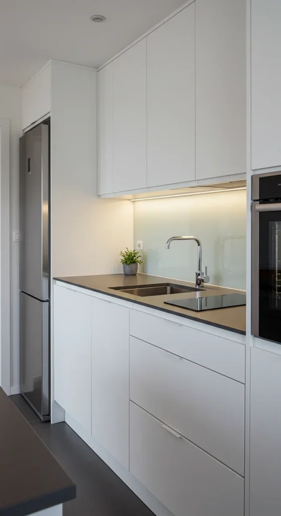 8 Galley Kitchen Design Ideas Galley kitchen with built-in modern appliances