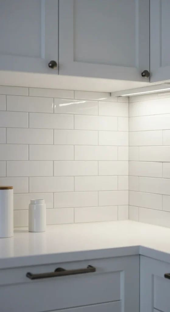 7 Elegant All White Kitchen Ideas to Refresh Your Space Glossy white subway tile backsplash in a clean kitchen