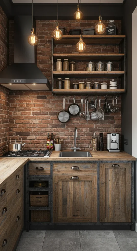 6 Minimalist Kitchen Sets for Small, Stylish Spaces Industrial-style kitchen with metal and wood finishes