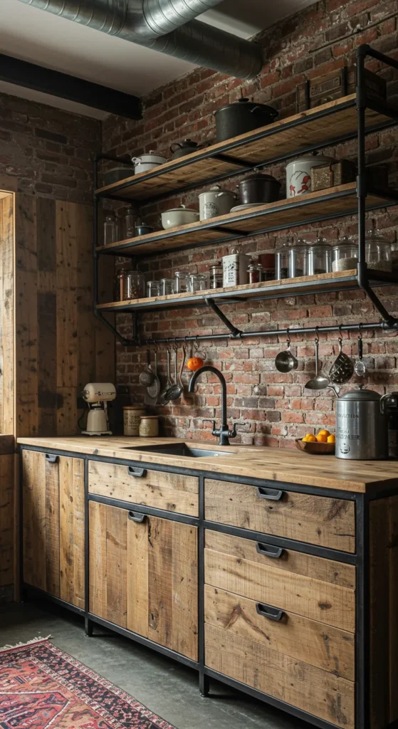 6 Elegant Cabinet Styles That Redefine Elegance Industrial-style kitchen with wood and metal cabinets and raw finishes