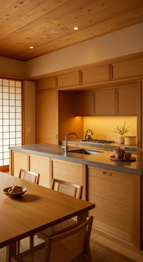 6 Minimalist Kitchen Sets for Small, Stylish Spaces Japanese-style kitchen with bamboo and earth tones