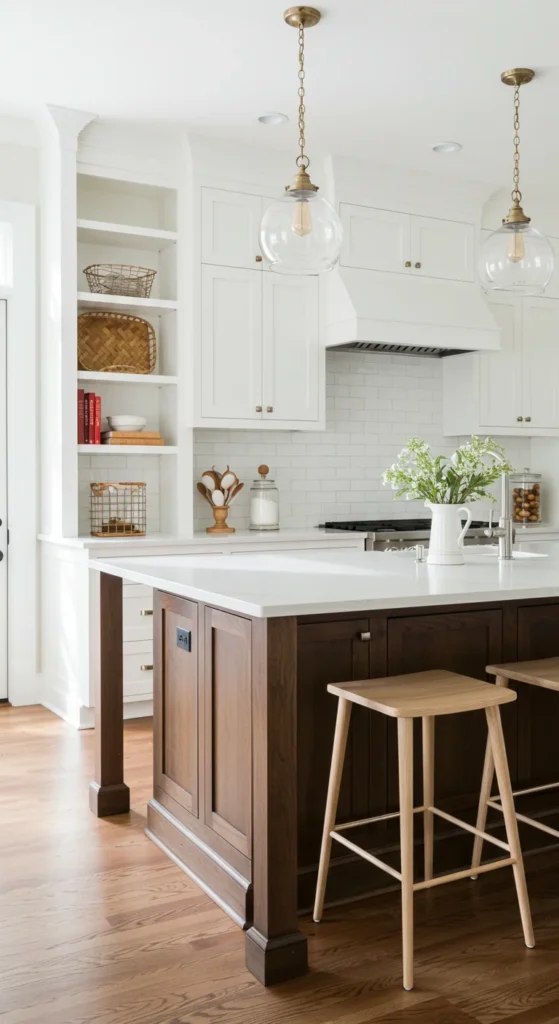 8 Kitchen Shelving Ideas for Stylish Storage Kitchen island with open shelving and rustic decor