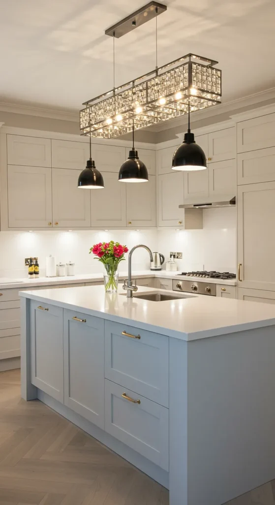 8 kitchen inspirations to Enhance Your Culinary Space Kitchen lighting layers with pendants and chandelier