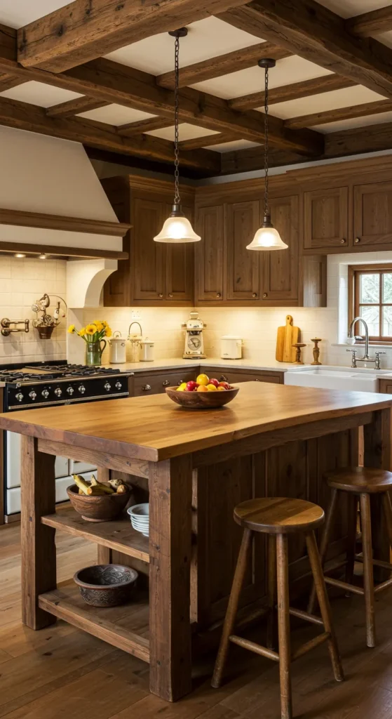 7 Rustic Kitchen Ideas for a Cozy, Timeless Look Kitchen with exposed reclaimed wood ceiling beams