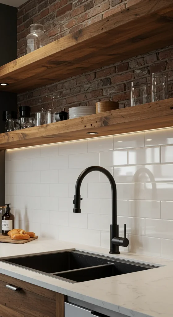 Kitchen with mixed textures and finishes
