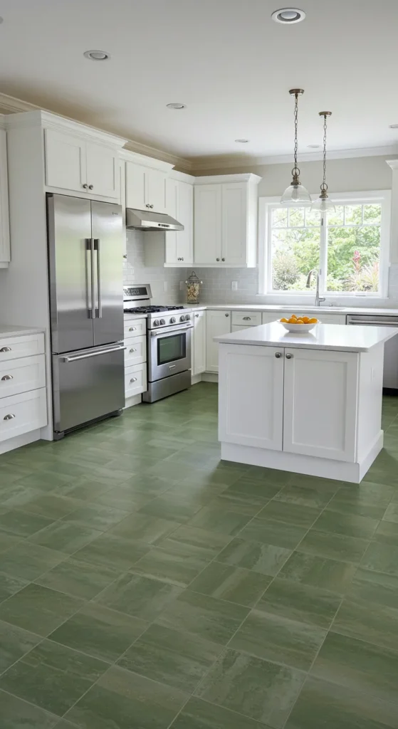 10 Sage Green Kitchen Ideas to Elevate Your Space Kitchen with sage green tile flooring