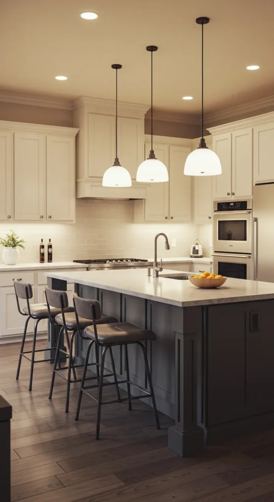 10 Stylish Kitchen Decor Ideas for New Homes Kitchen with stylish pendant and layered lighting design