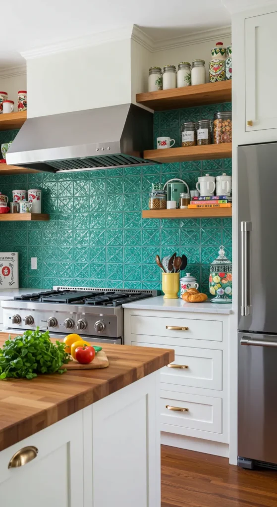 8 kitchen inspirations to Enhance Your Culinary Space Kitchen with teal tiled backsplash adding vibrant contrast