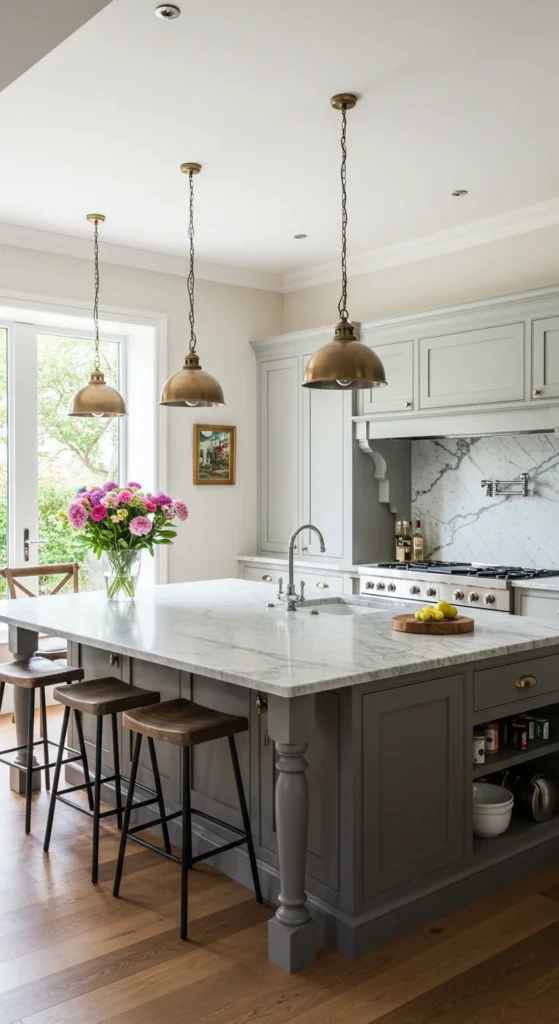 6 Simple Kitchen Design Ideas You'll Love at First Sight Large kitchen island with seating and pendant lighting above