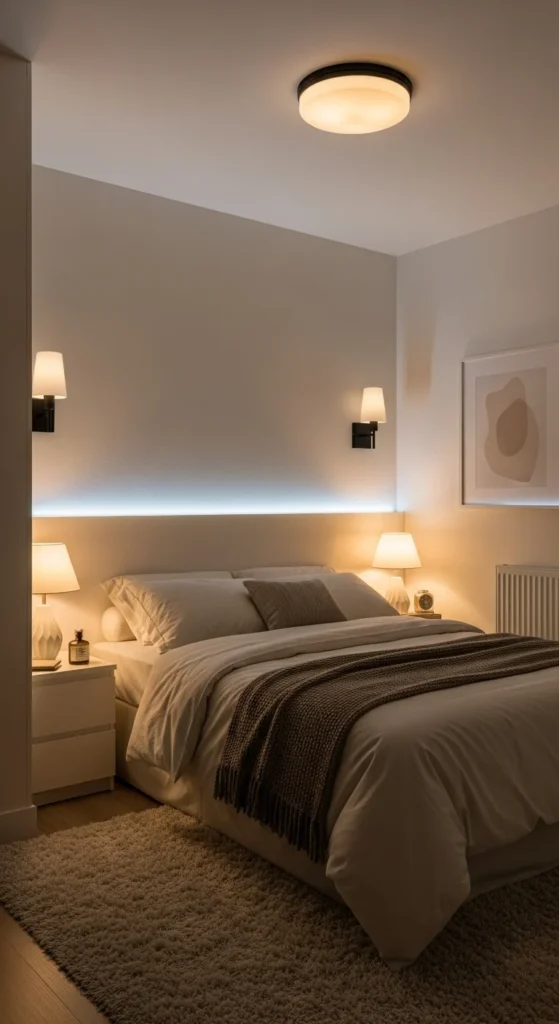 Layered lighting adds warmth and versatility to the space