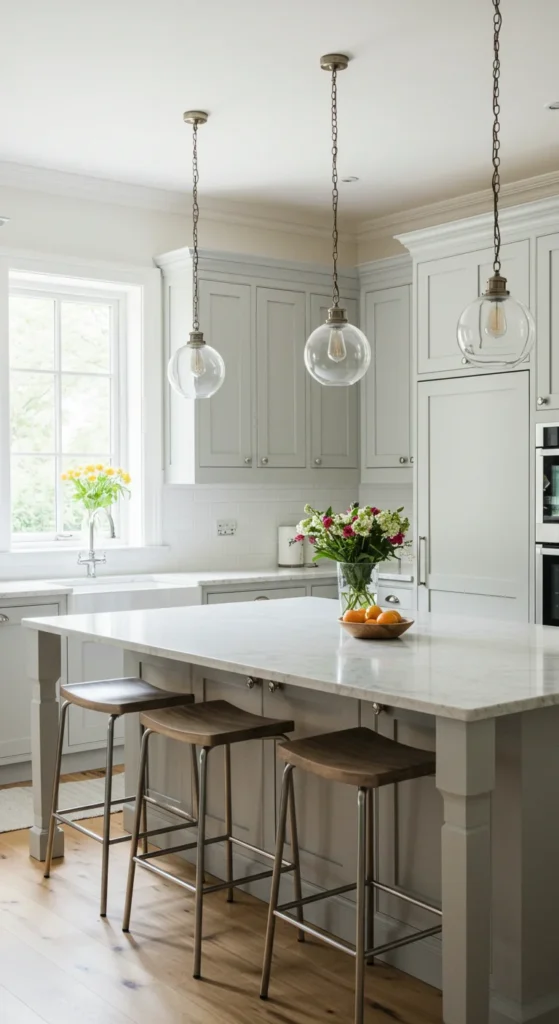 7 Beautiful Grey Kitchen Cabinet Paint Colors Light gray cabinets in a bright, modern kitchen