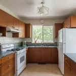 Mid-century modern kitchen with retro appliances and clean lines
