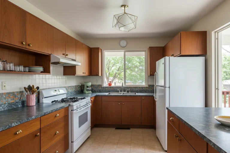 Mid-century modern kitchen with retro appliances and clean lines