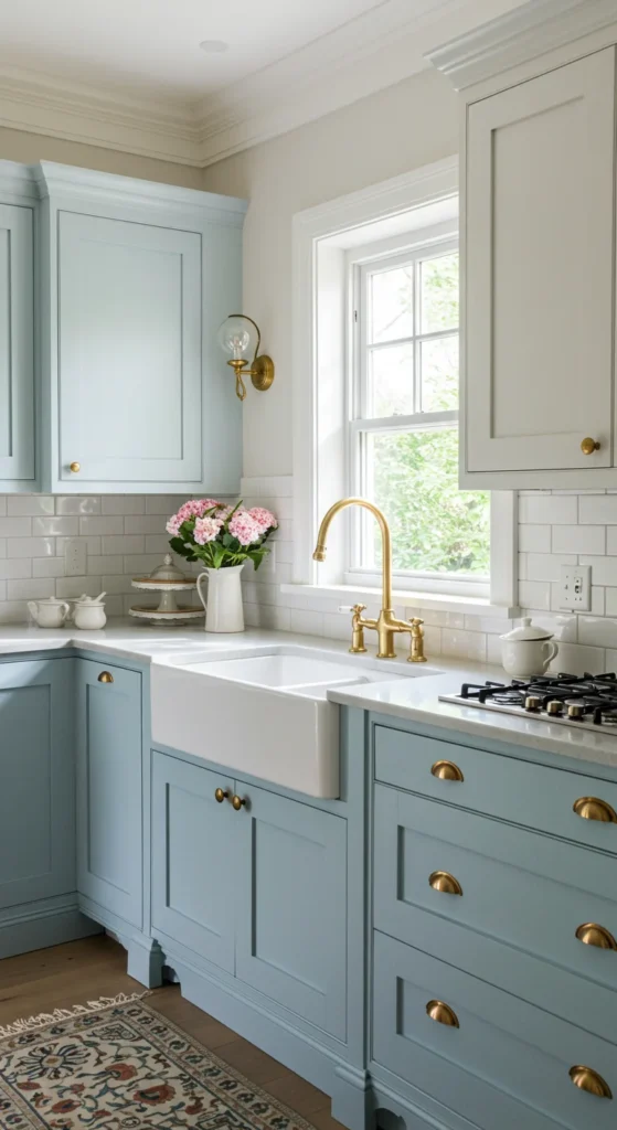 6 Mini Kitchen Design Ideas That Maximize Small Spaces Mini kitchen in pastel blue and white for a bright feel