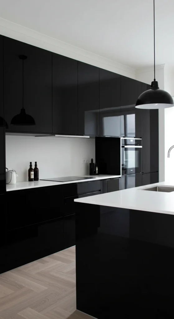 6 Stylish Black and White Kitchen Design Ideas Minimalist black and white kitchen with glossy finishes and clean lines