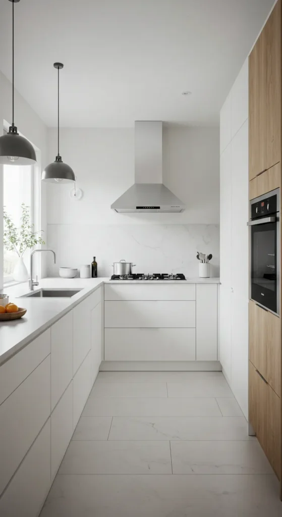 10 Stylish Kitchen Decor Ideas for New Homes Minimalist kitchen with clean lines and built-in appliances