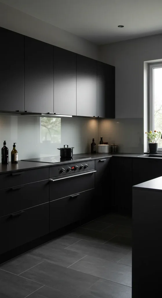 8 Stunning Black Kitchen Ideas That Ooze Chic Style Minimalist kitchen with flat black cabinets and clean lines