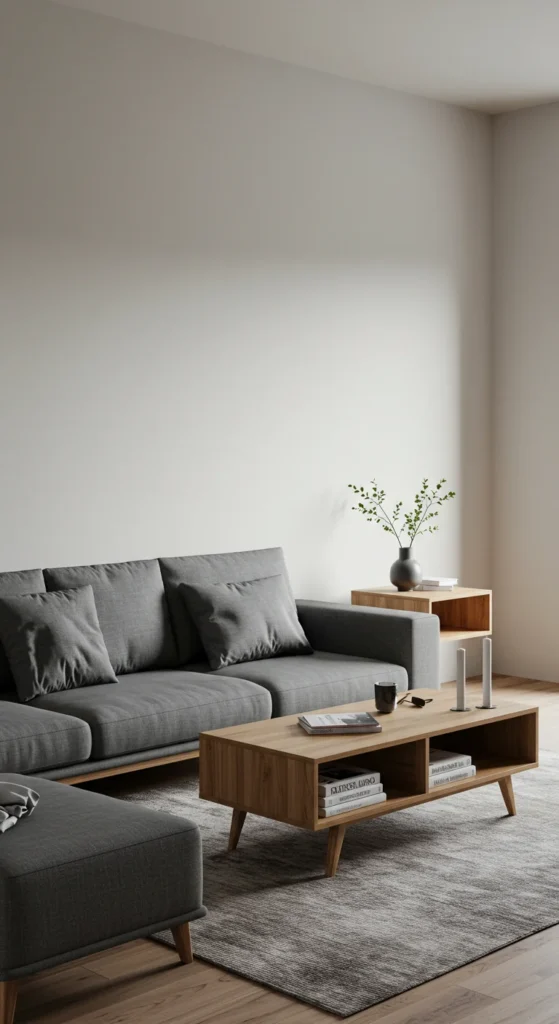 6 Minimalist Living Room Ideas for Timeless Style Minimalist living room with functional, multi-use furniture