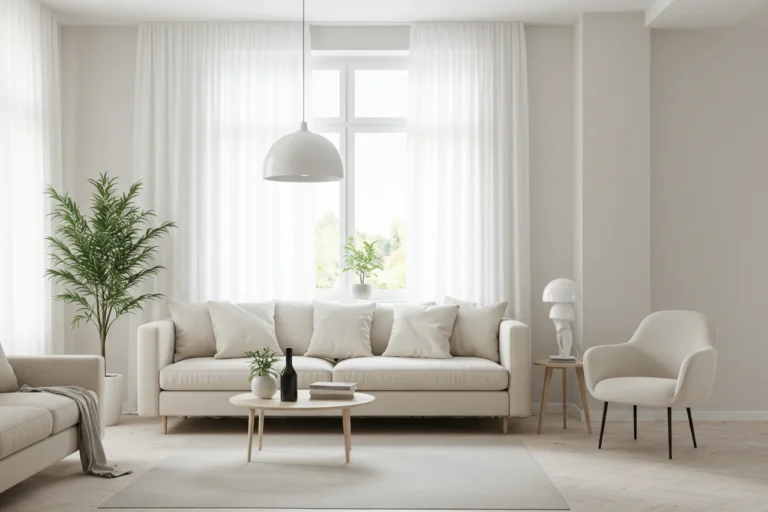 Minimalist living room with neutral tones and natural light